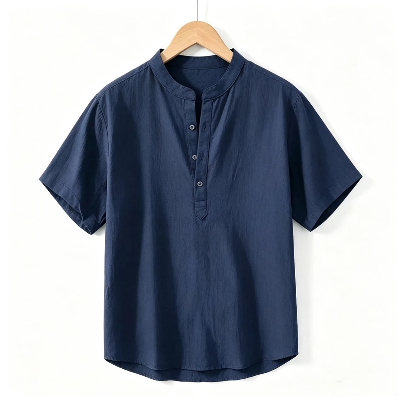 Linen Shirt Summer - 여름 남성 반팔 셔츠 단색 스탠드