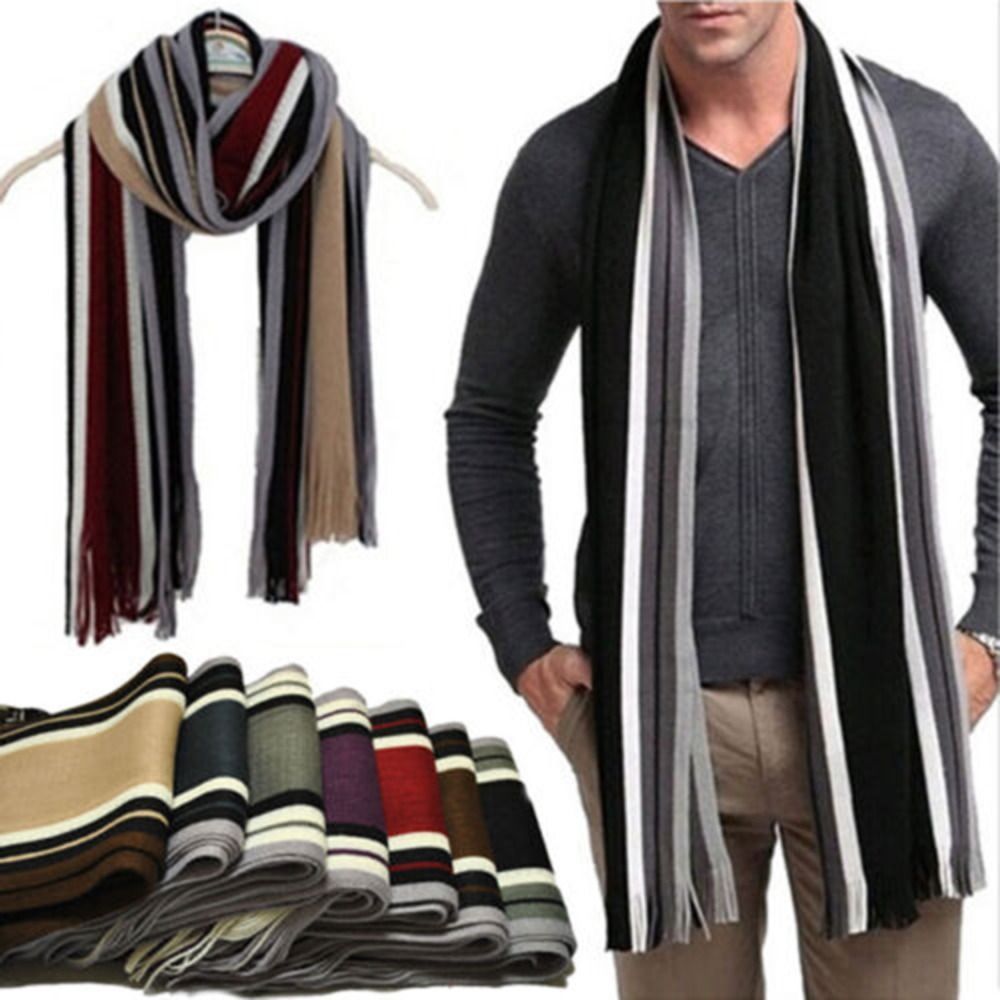 Men Scarf Wool - 캐시미어 남성 스트라이프 스카프 패션 두꺼운