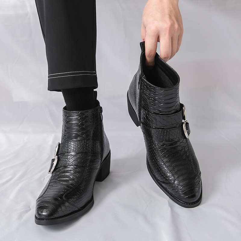 Belt Mens Fashion - 남성 하이탑 부츠 PU 벨트 버클