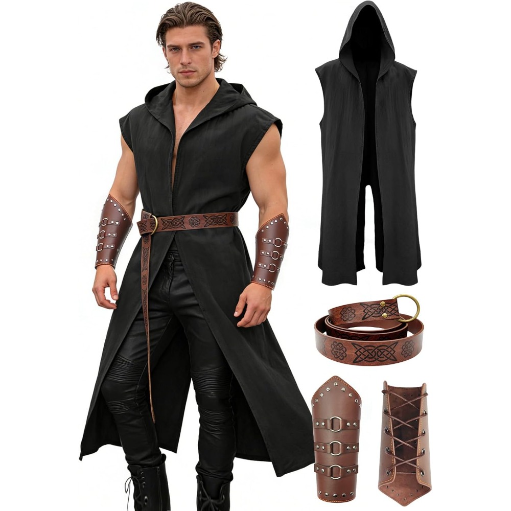 Belt Mens Fashion - 남성 르네상스 의상 세트 – 후드