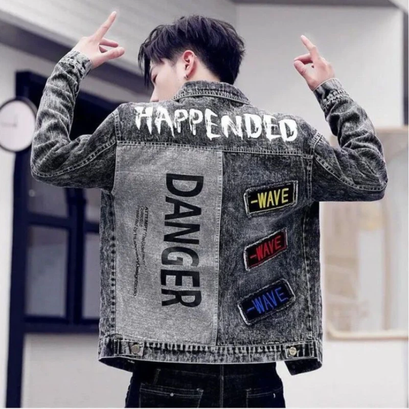 Mens Fashion Denim Jacket - 단추 힙합 캐주얼 슬림 짧은 가을,