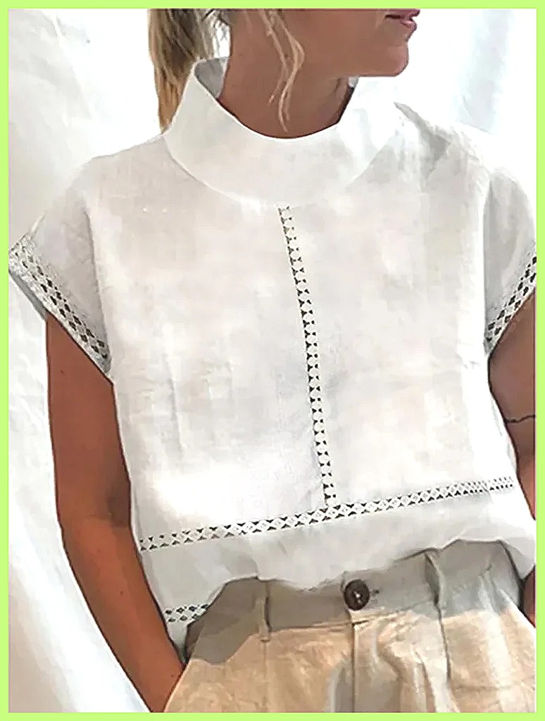 Linen Shirt Summer - 여성용 면 린넨 풀오버 셔츠, 여름