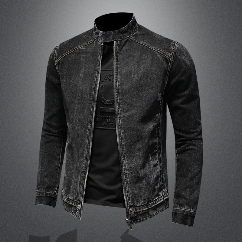 Mens Fashion Denim Jacket - 남성용 빈티지 스탠드 칼라 파일럿 코트