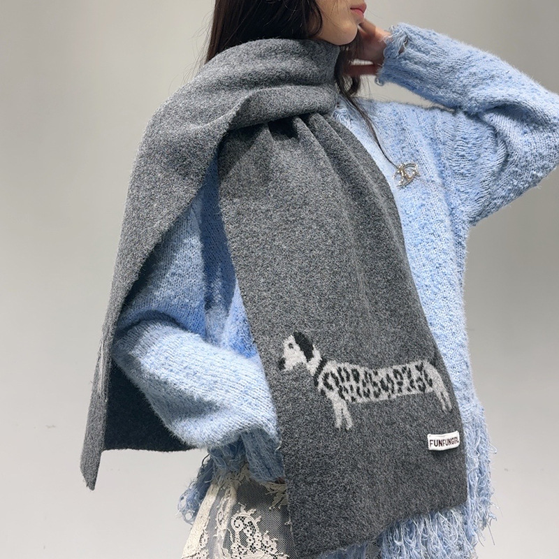 Men Scarf Wool - 한국 버전 울 혼방 강아지 자카드