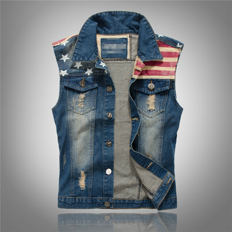 Mens Fashion Denim Jacket - 스트리트웨어 패션 스타즈 앤 스트라이프 프린트