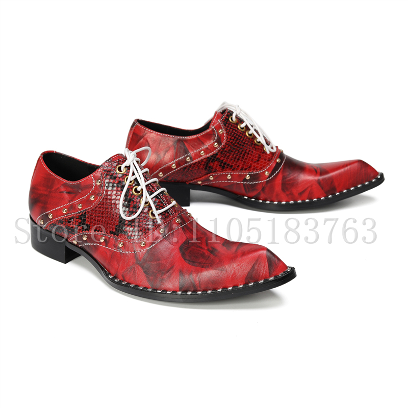 Men'S Fashion Formal - 럭셔리 수제 레드 플로럴 스네이크스킨 스터드