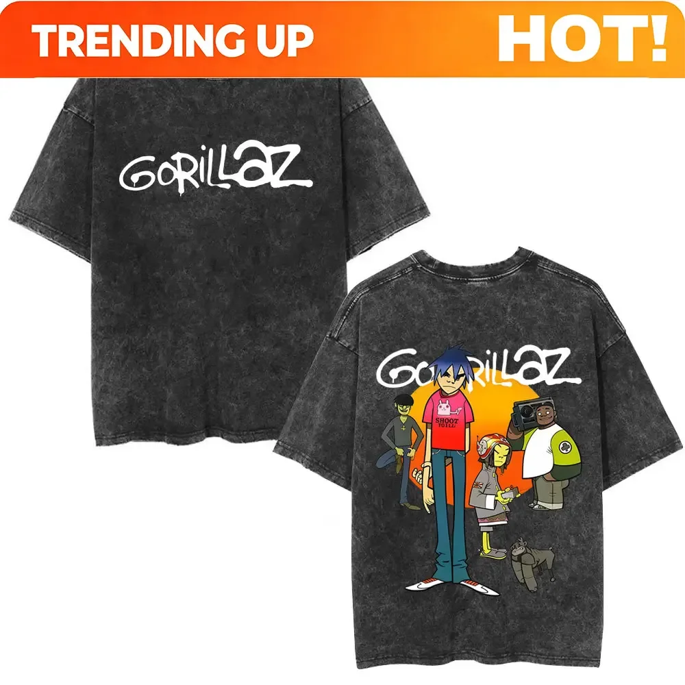 Men'S Fashion Oversized T Shirt - 커스터마이징 워싱 빈티지 고릴라즈 양면 프린트