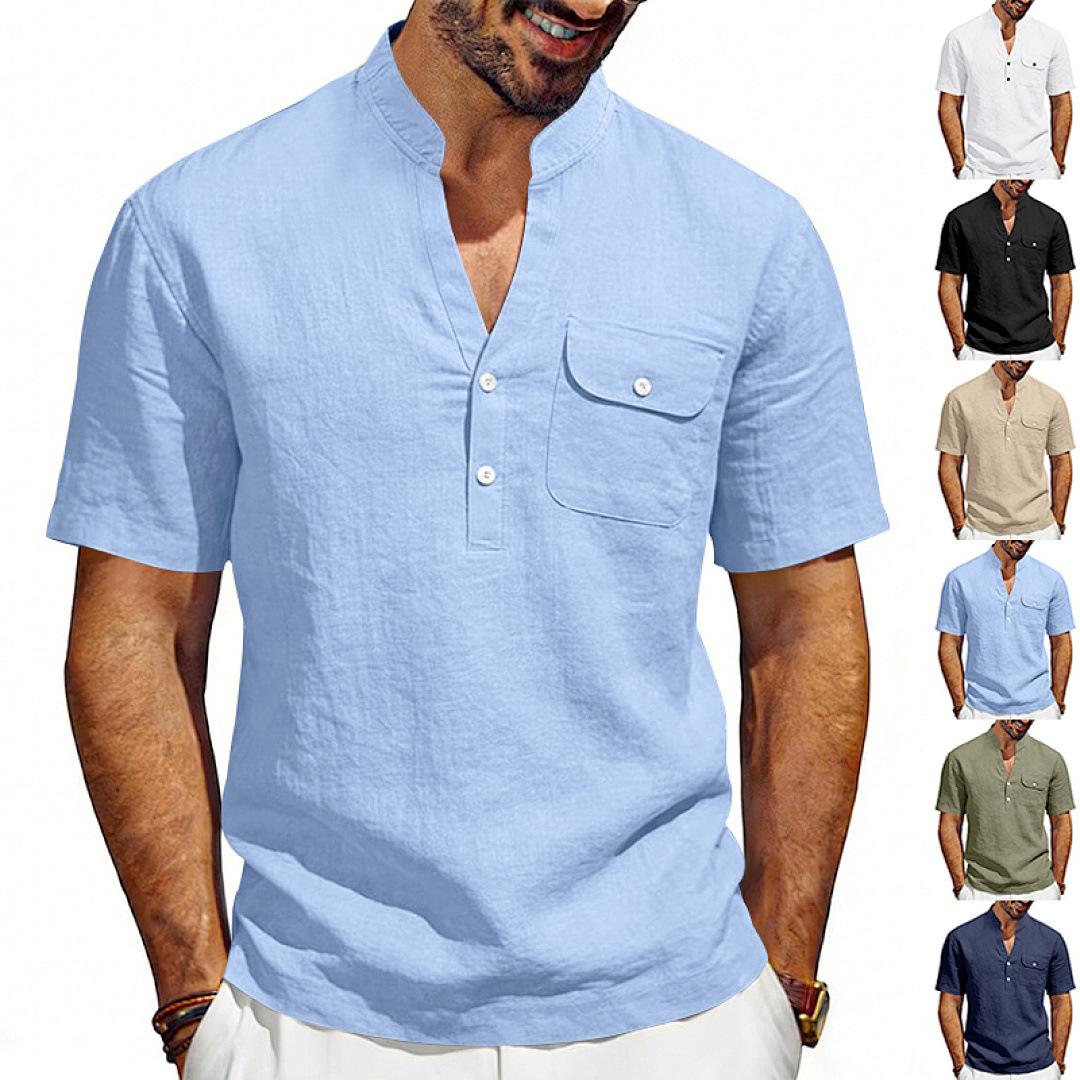 Linen Shirt Summer - 크로스보더 여름 린넨 루즈핏 남성 심플