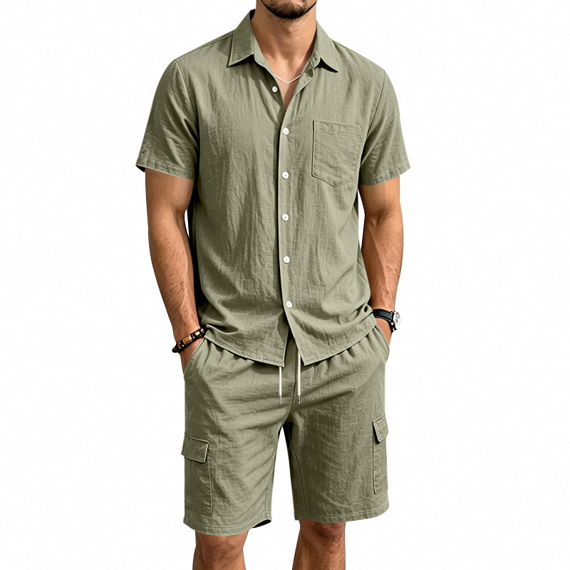 Linen Shirt Summer - 남성 여름 아메리칸 린넨 투피스 세트