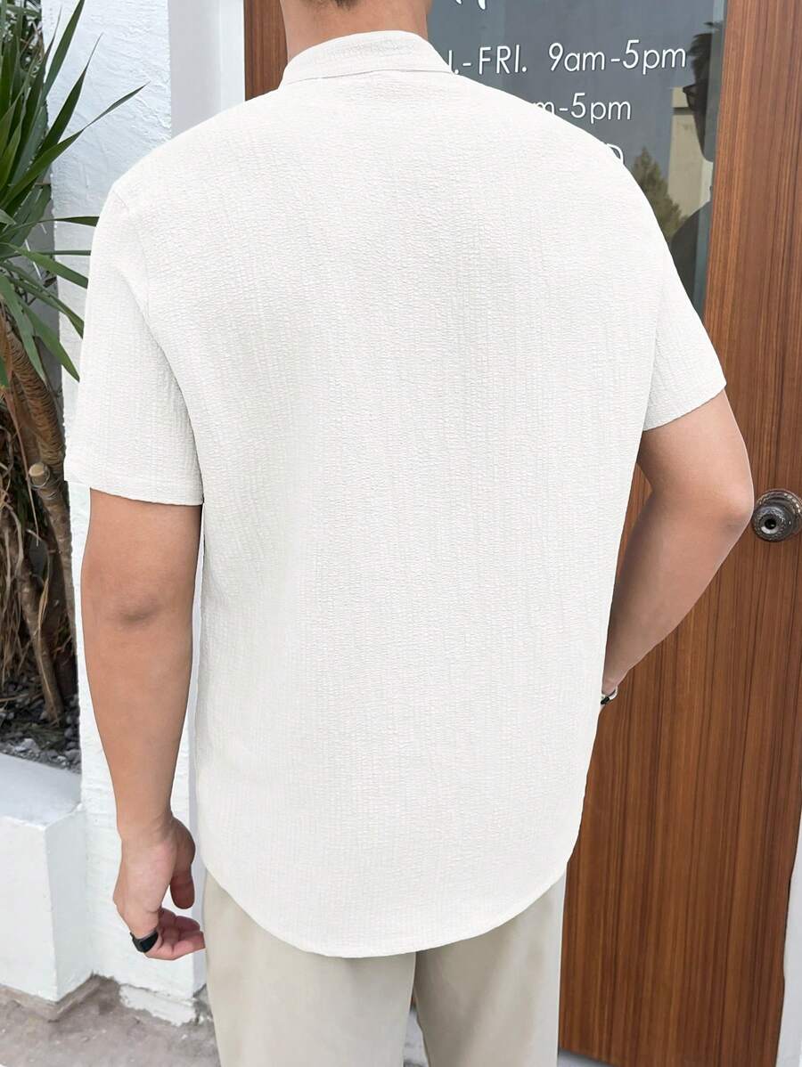 Linen Shirt Summer - Manfinity VCAY 남성 플레인 위브 프론트