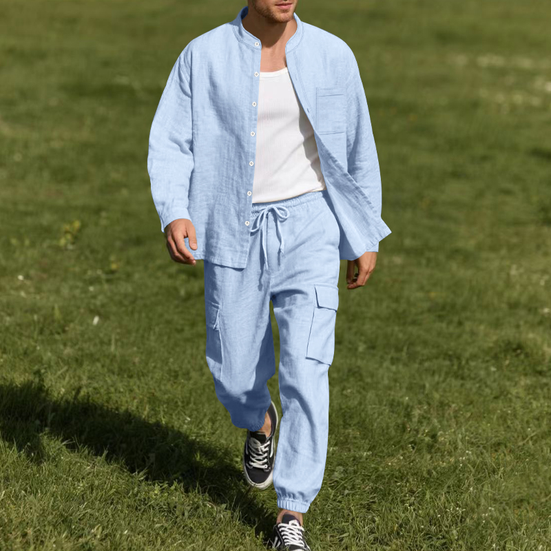 남성용 린넨 통기성 투피스 세트 (스탠드 칼라 긴팔 셔 - Linen Shirt Summer 리뷰 및 가격