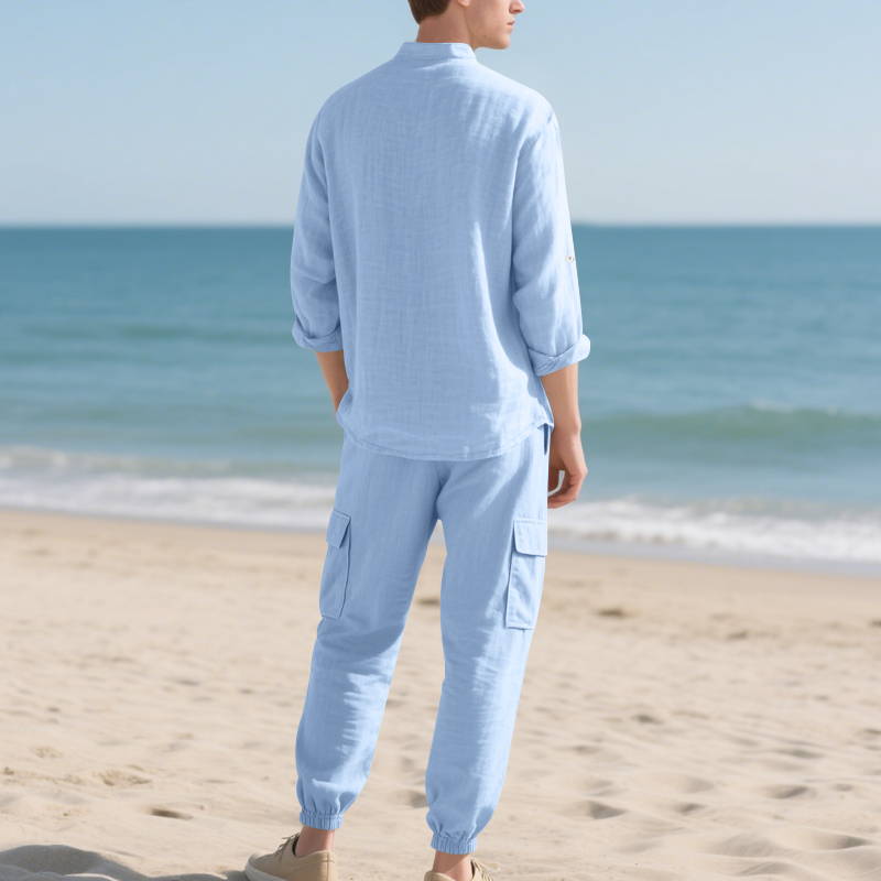 남성용 린넨 통기성 투피스 세트 (스탠드 칼라 긴팔 셔 - Linen Shirt Summer 리뷰 및 가격