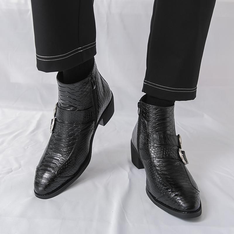 남성 하이탑 부츠 PU 벨트 버클 뾰족한 낮은 굽 패셔 - Belt Mens Fashion 리뷰 및 가격