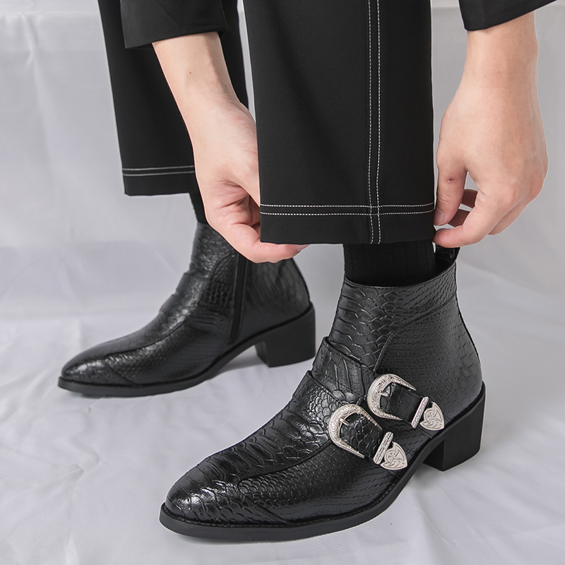 남성 하이탑 부츠 PU 벨트 버클 뾰족한 낮은 굽 패셔 - Belt Mens Fashion 리뷰 및 가격