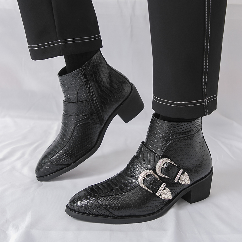 남성 하이탑 부츠 PU 벨트 버클 뾰족한 낮은 굽 패셔 - Belt Mens Fashion 리뷰 및 가격