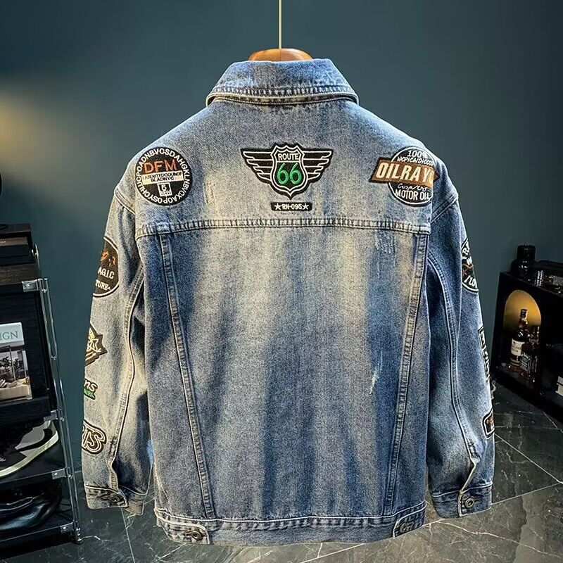 남성 하이 스트리트 자수 패치 데님 재킷 오버사이즈 봄 - Mens Fashion Denim Jacket 리뷰 및 가격