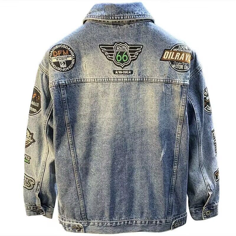 남성 하이 스트리트 자수 패치 데님 재킷 오버사이즈 봄 - Mens Fashion Denim Jacket 리뷰 및 가격
