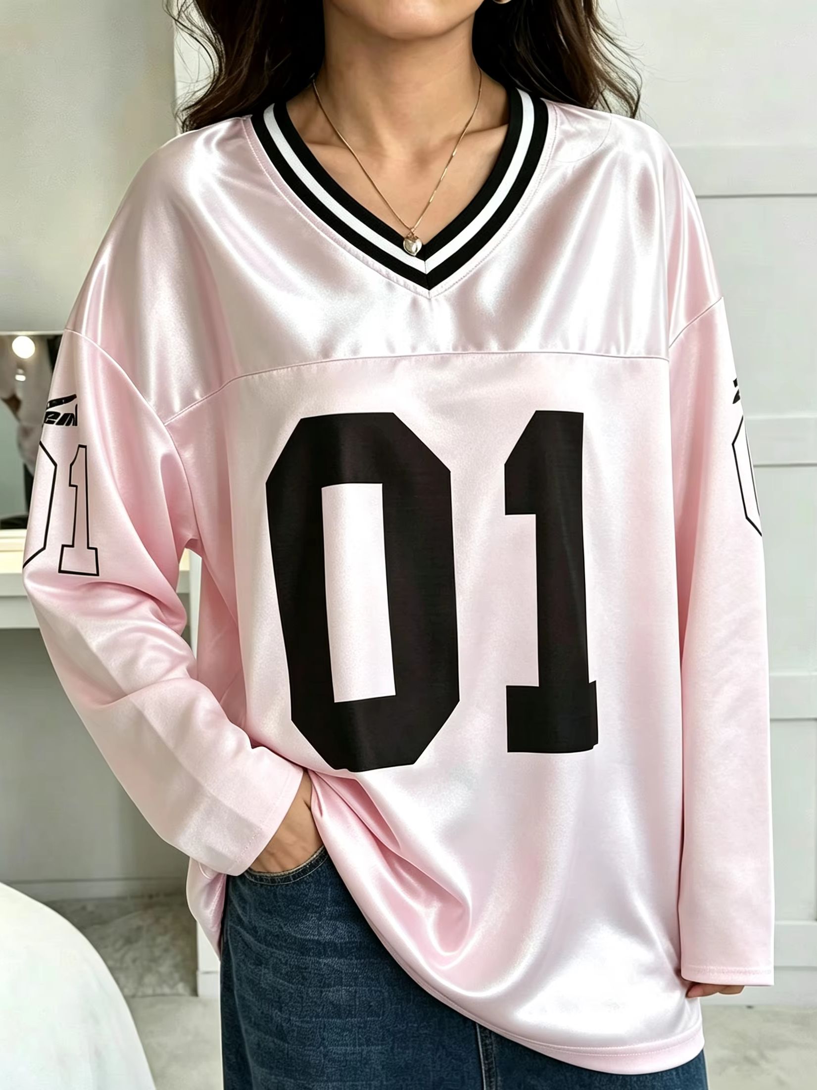 남녀공용 빈티지 긴소매 오버사이즈 01 넘버 프린트 V - Men'S Fashion Usa 리뷰 및 가격