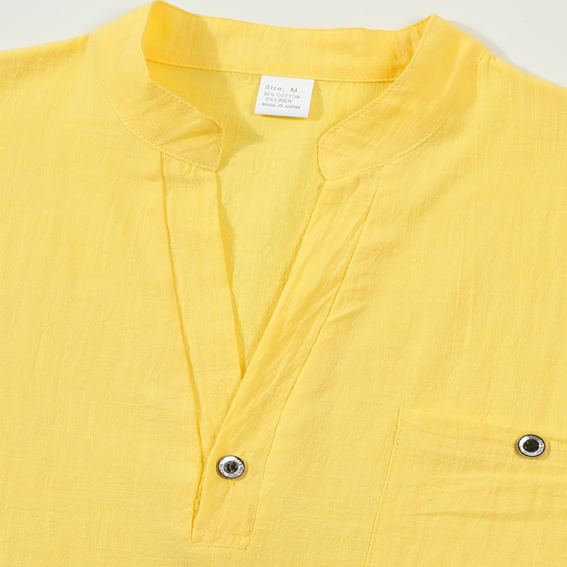 남성 코튼 린넨 헨리넥 셔츠 반팔 밴드 칼라 버튼 가슴 - Linen Shirt Summer 리뷰 및 가격