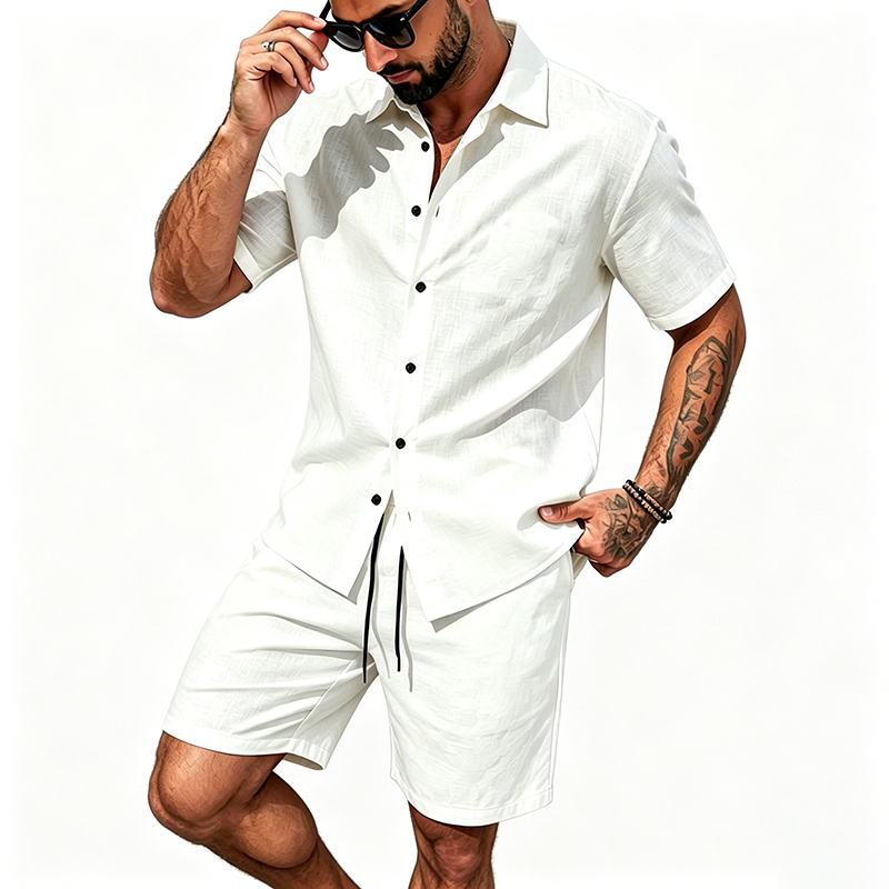 남성 린넨 투피스 세트 반팔 라펠 버튼 셔츠 밴딩 반바 - Linen Shirt Summer 리뷰 및 가격