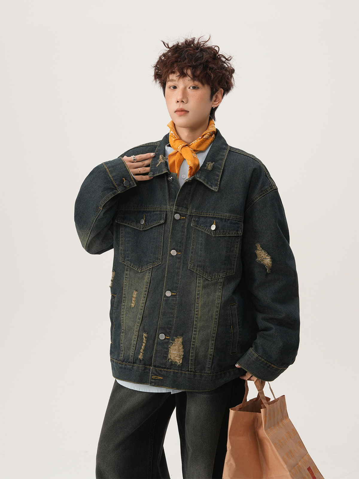 아메리칸 하이 스트리트 립드 데님 재킷 가을 캐주얼 패 - Mens Fashion Denim Jacket 리뷰 및 가격