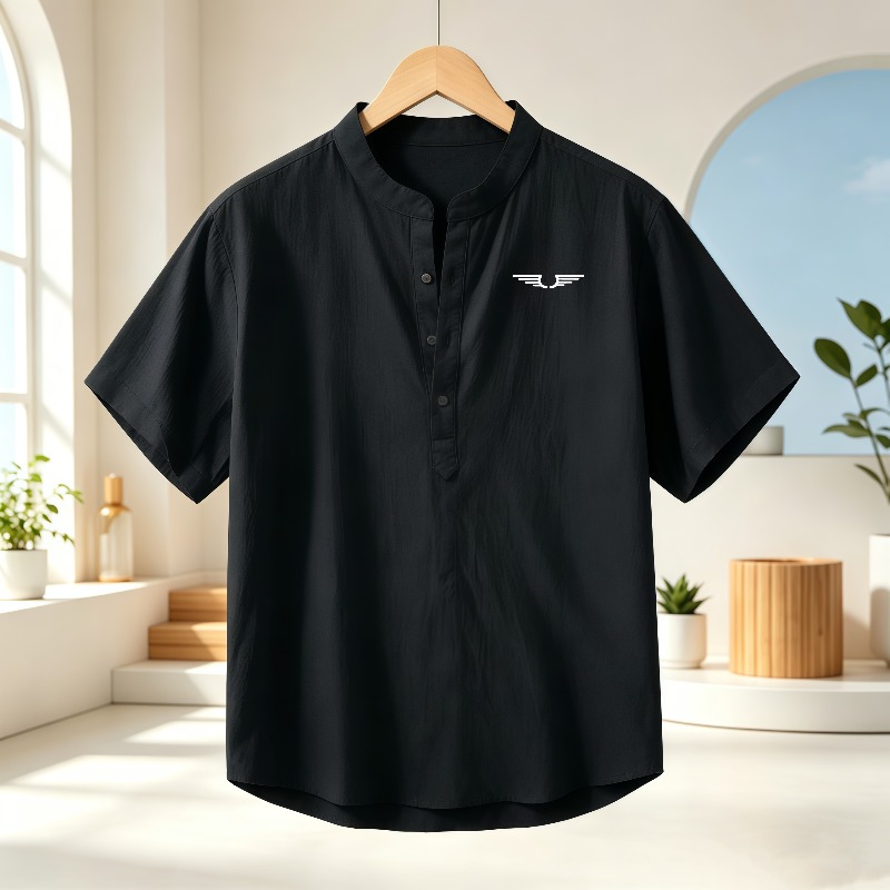 남성용 면과 린넨 혼방 헨리넥 반팔 셔츠, 패턴 프린트 - Linen Shirt Summer 리뷰 및 가격