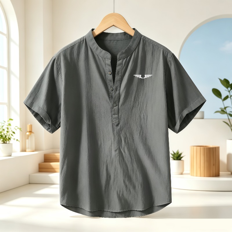 남성용 면과 린넨 혼방 헨리넥 반팔 셔츠, 패턴 프린트 - Linen Shirt Summer 리뷰 및 가격
