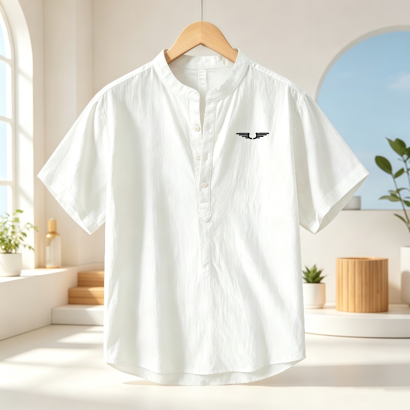 남성용 면과 린넨 혼방 헨리넥 반팔 셔츠, 패턴 프린트 - Linen Shirt Summer 리뷰 및 가격