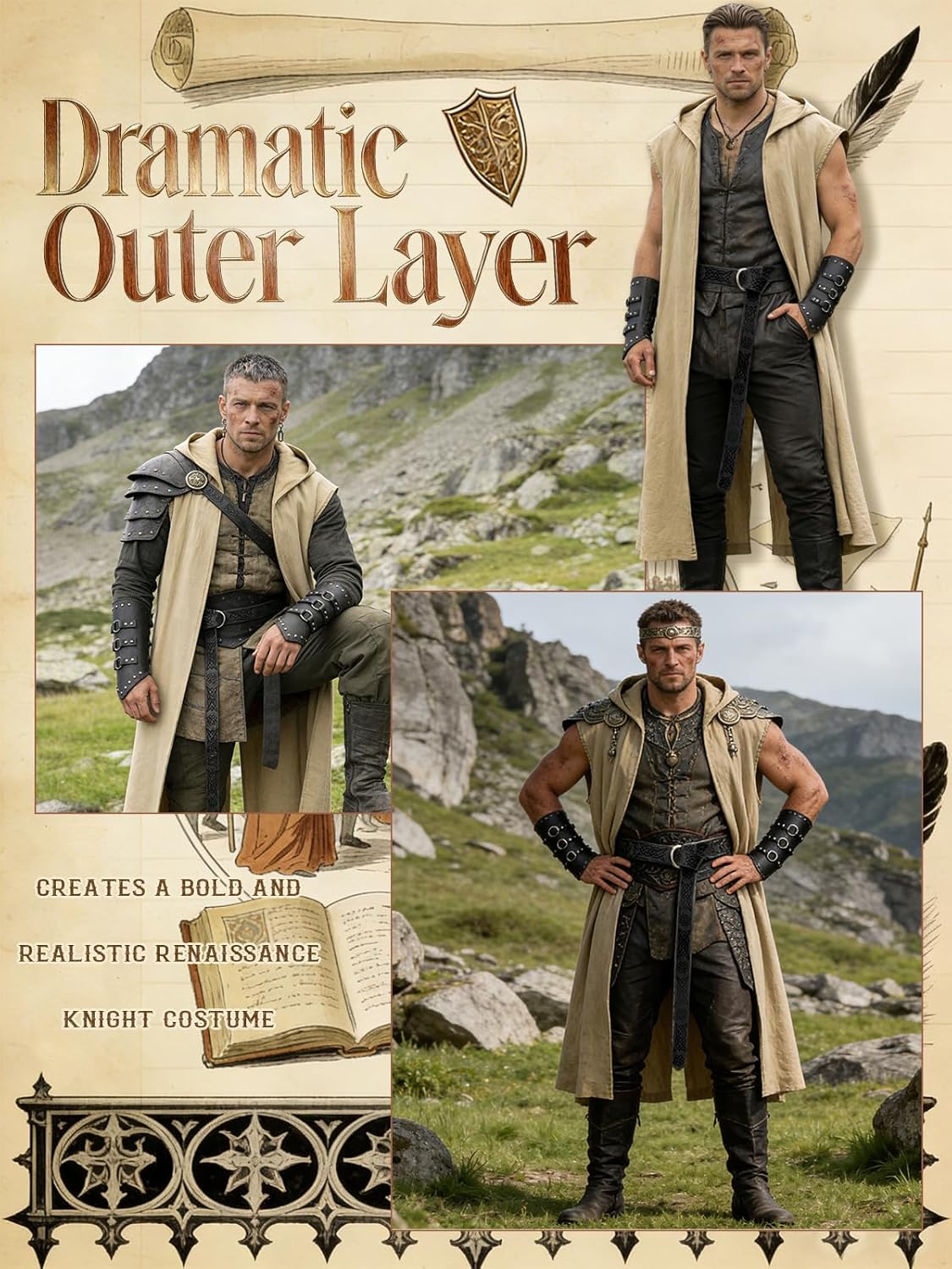 남성 르네상스 의상 세트 – 후드 서코트, 가죽 벨트  - Belt Mens Fashion 리뷰 및 가격