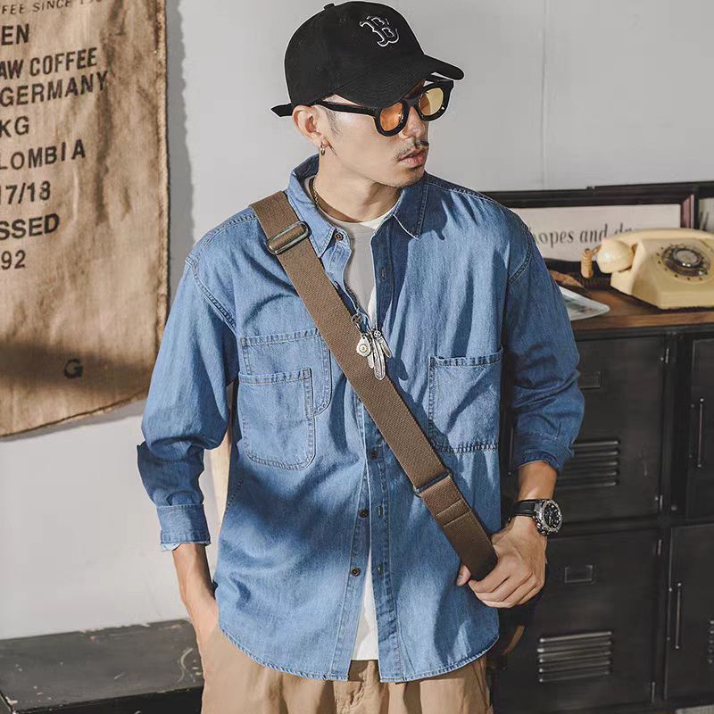 남성용 아메리칸 레트로 데님 재킷 긴 소매 루즈핏 캐주 - Mens Fashion Denim Jacket 리뷰 및 가격