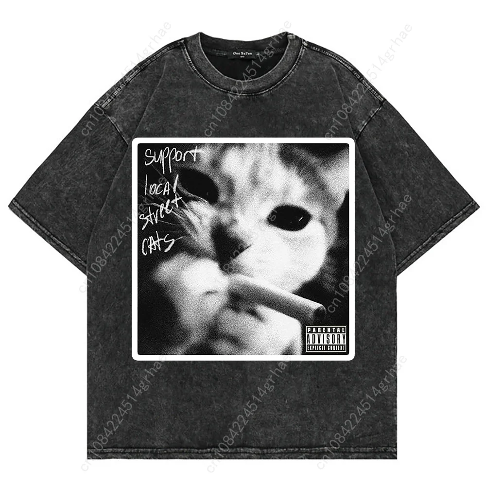 100% 코튼 빈티지 워싱 Y2K 재미있는 고양이 미e - Men'S Fashion Oversized T Shirt 리뷰 및 가격