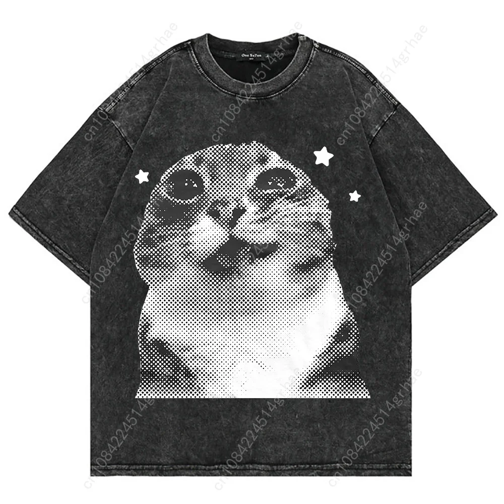 100% 코튼 빈티지 워싱 Y2K 재미있는 고양이 미e - Men'S Fashion Oversized T Shirt 리뷰 및 가격