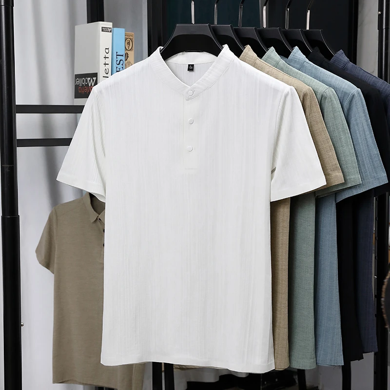 남성용 만다린 칼라 하프 플래킷 리넨 텍스처드 반팔 셔 - Linen Shirt Summer 리뷰 및 가격