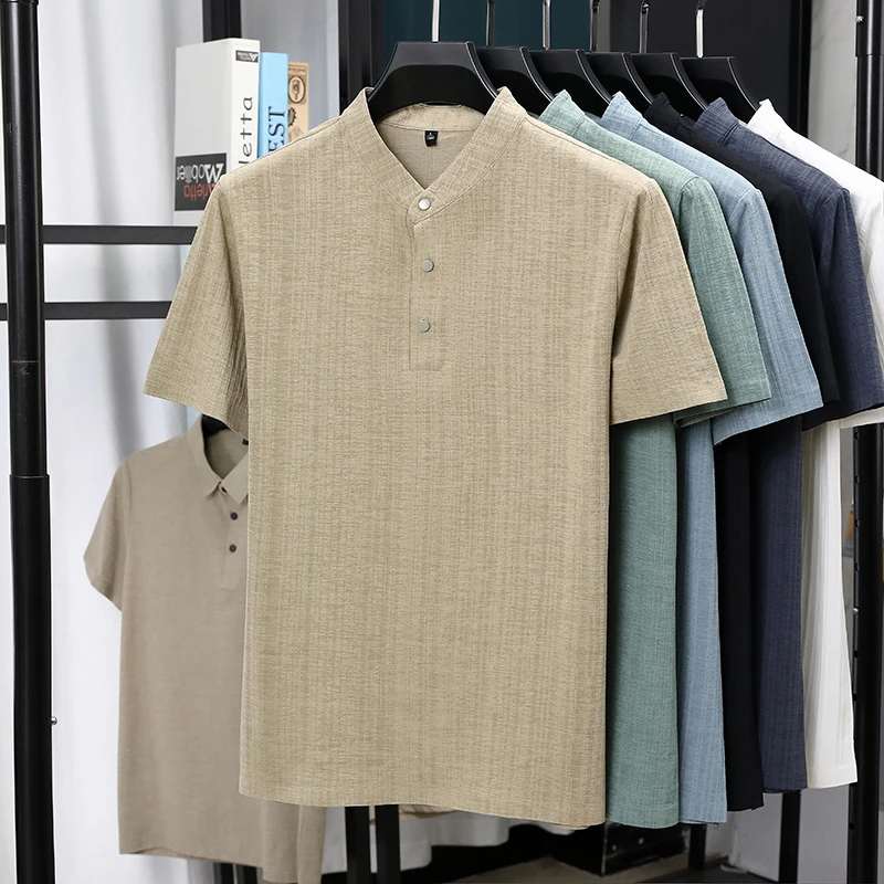 남성용 만다린 칼라 하프 플래킷 리넨 텍스처드 반팔 셔 - Linen Shirt Summer 리뷰 및 가격