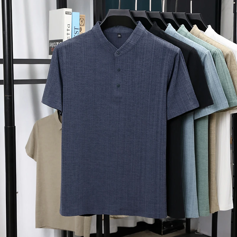 남성용 만다린 칼라 하프 플래킷 리넨 텍스처드 반팔 셔 - Linen Shirt Summer 리뷰 및 가격