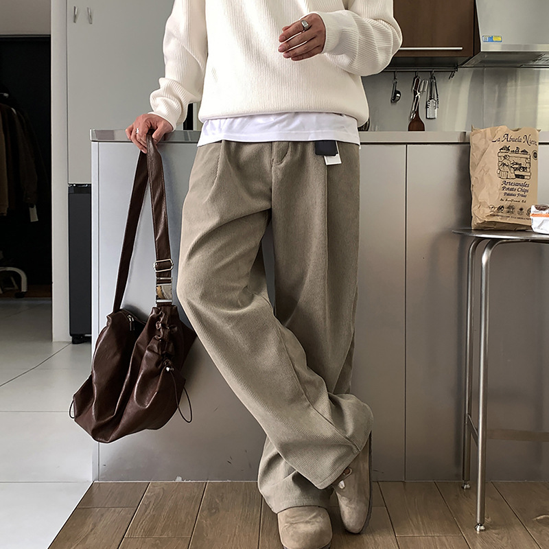 봄 남성용 다크 카키 솔리드 컬러 루즈 캐주얼 트렌디  - Men'S Fashion Khaki Pants 리뷰 및 가격