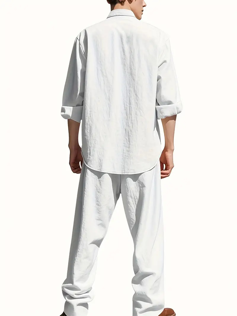 남성용 화이트 린넨 수트 세트 긴팔 헨리 셔츠와 밴딩  - Linen Shirt Summer 리뷰 및 가격