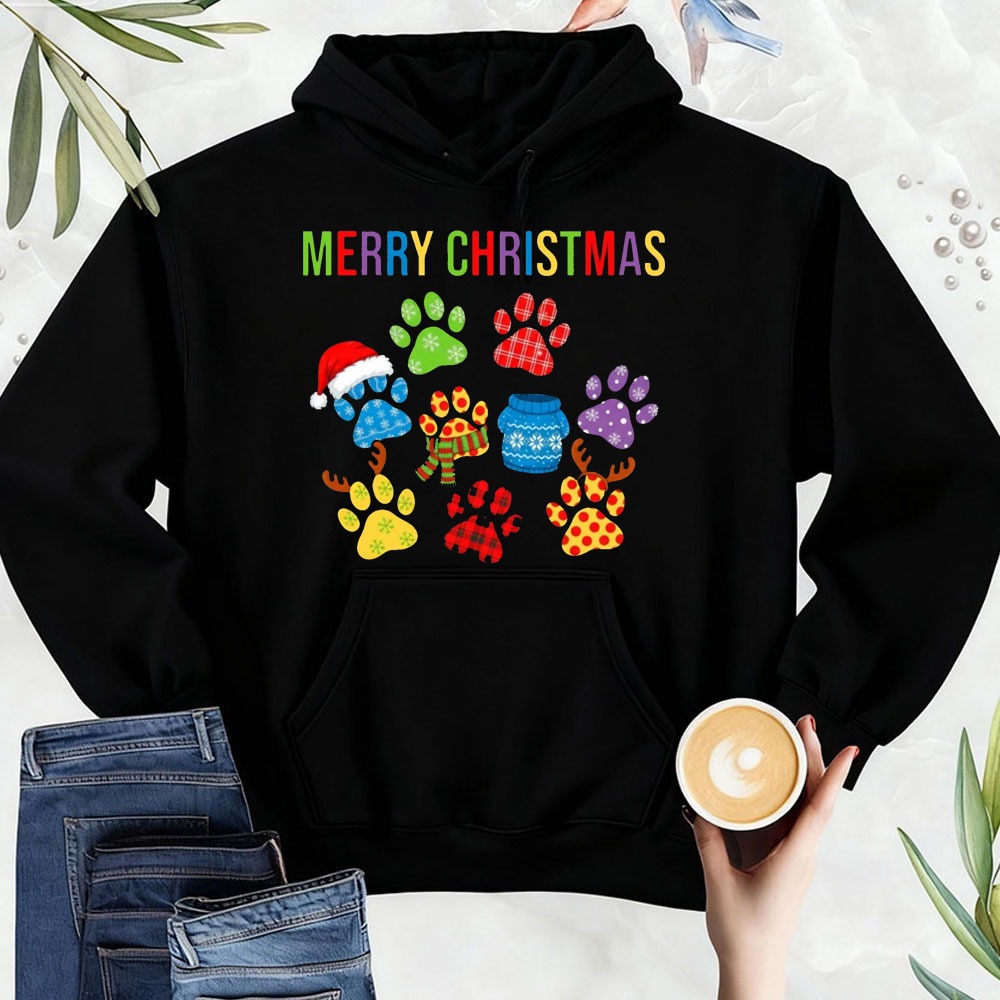 메리 크리스마스 스웨트셔츠 프린트된 개 발바닥 축제 파 - Men'S Fashion Xmas Party 리뷰 및 가격