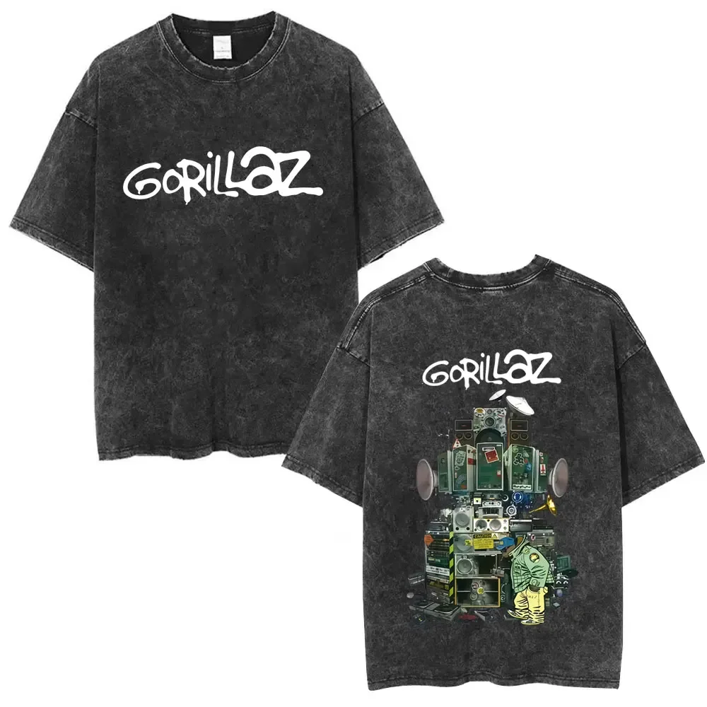 커스터마이징 워싱 빈티지 고릴라즈 양면 프린트 티셔츠  - Men'S Fashion Oversized T Shirt 리뷰 및 가격