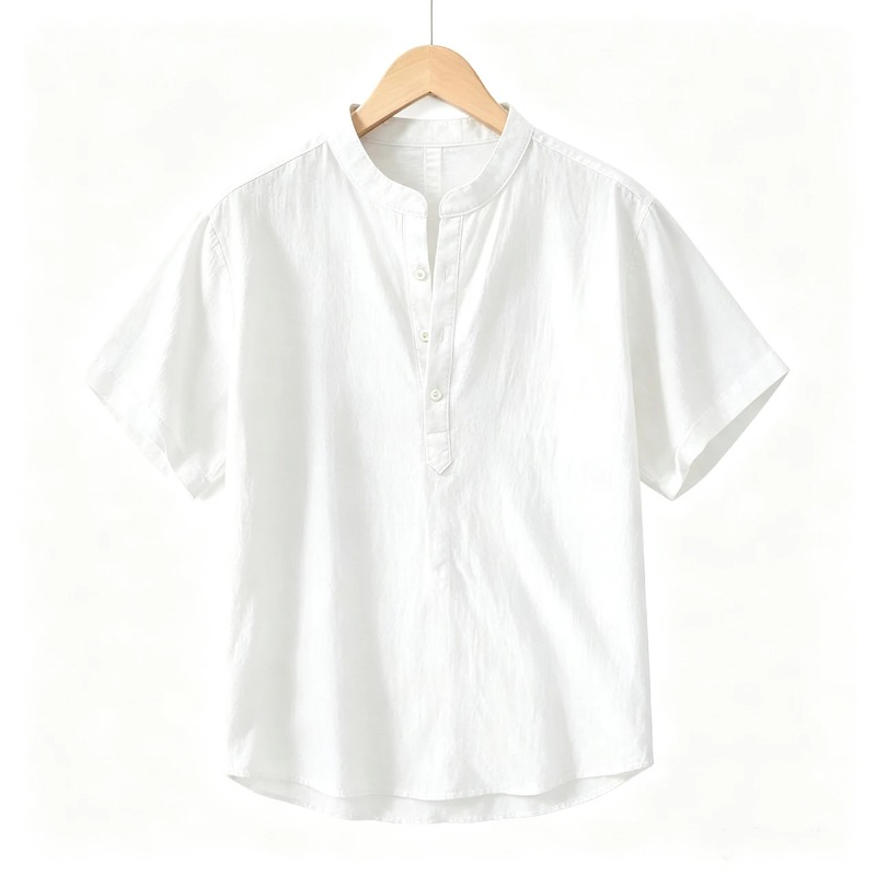 남성용 면 린넨 반팔 셔츠(스탠드 칼라 및 하프 버튼  - Linen Shirt Summer 리뷰 및 가격