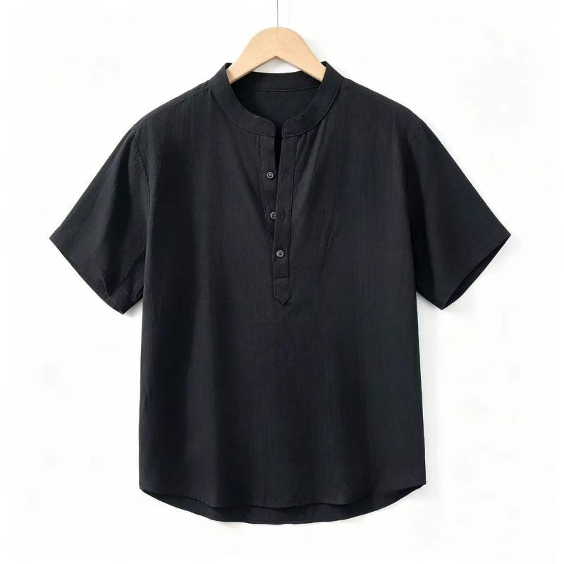 남성용 면 린넨 반팔 셔츠(스탠드 칼라 및 하프 버튼  - Linen Shirt Summer 리뷰 및 가격