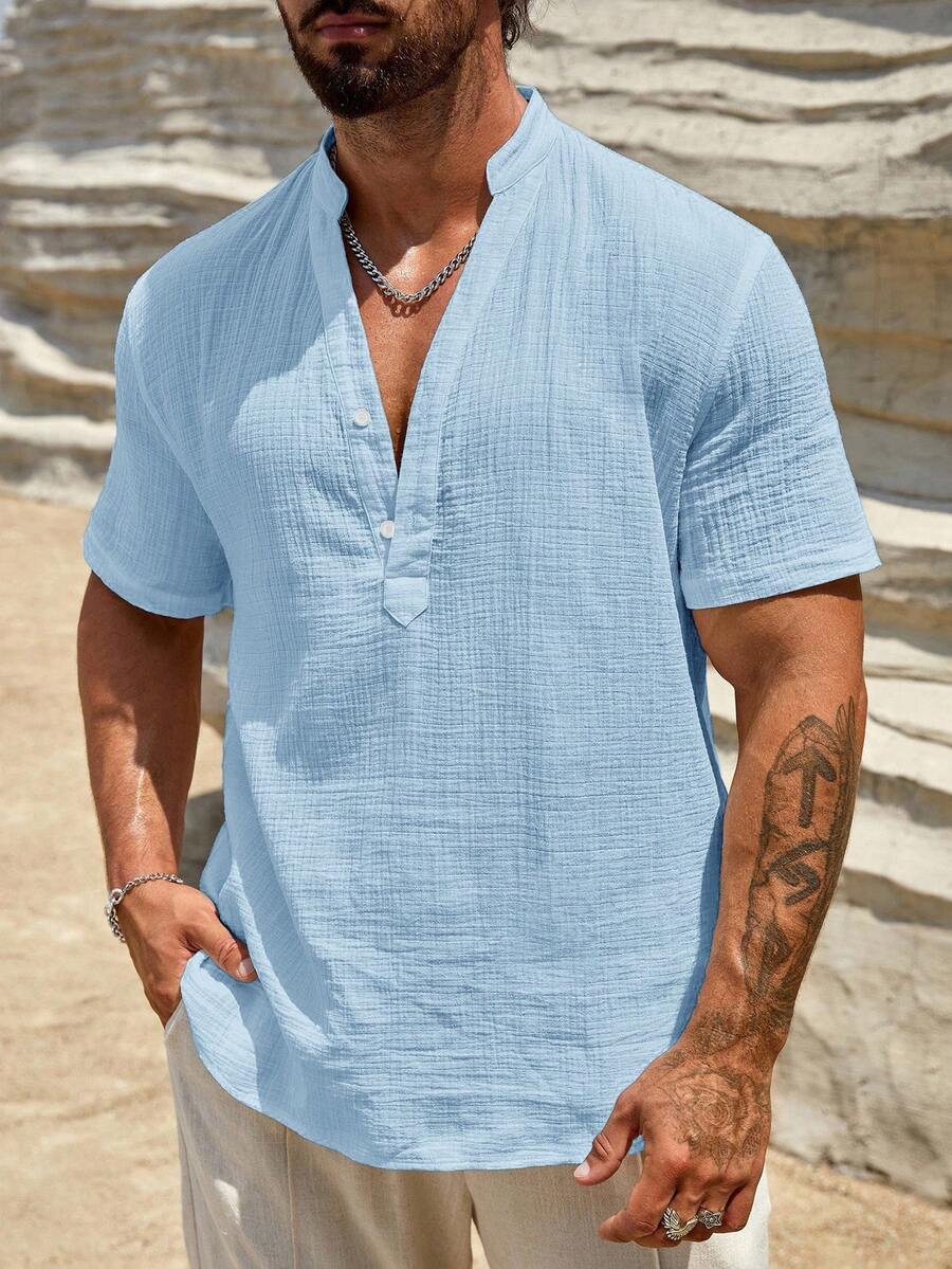 HIMLAND 남성용 루즈핏 리넨 셔츠, 솔리드 컬러  - Linen Shirt Summer 리뷰 및 가격