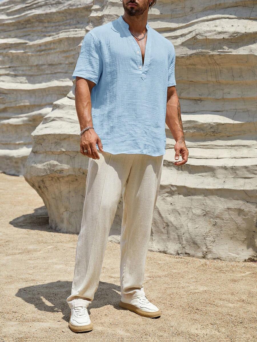 HIMLAND 남성용 루즈핏 리넨 셔츠, 솔리드 컬러  - Linen Shirt Summer 리뷰 및 가격