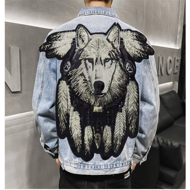 아메리칸 빈티지 헤비 울프 자수 패치 데님 재킷 남성  - Mens Fashion Denim Jacket 리뷰 및 가격