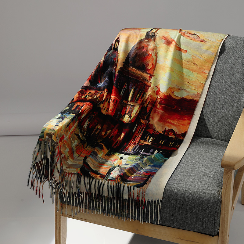 여성을위한 럭셔리 브랜드 유화 캐시미어 스카프 따뜻한  - Men Scarf Wool 리뷰 및 가격