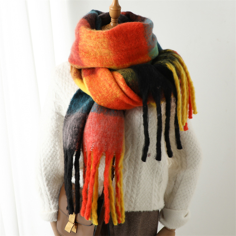 새로운 가을 겨울 그리드 스카프 여성 240*38cm  - Men Scarf Wool 리뷰 및 가격