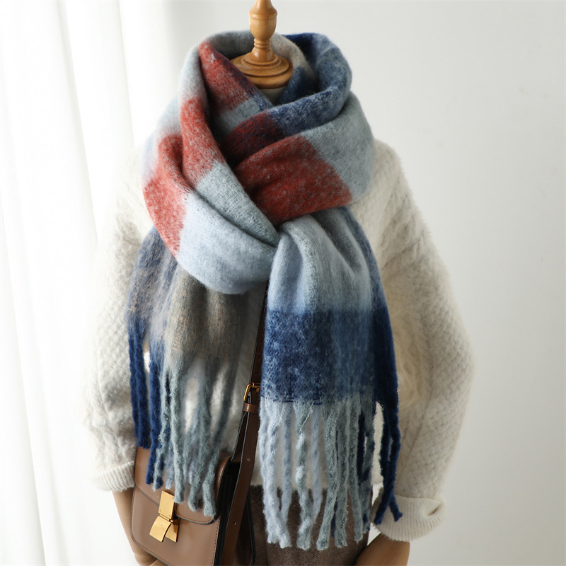 새로운 가을 겨울 그리드 스카프 여성 240*38cm  - Men Scarf Wool 리뷰 및 가격